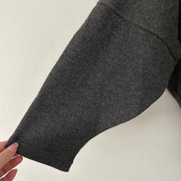 OGL Cozy Collared V-Neck Batwing Sleeve Pullover Heather Black L Large New - Picture 4 of 7